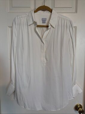 Chico's White Long-Sleeve Button-Down Popover Shirt